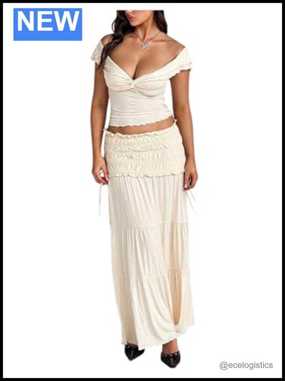 2 Piece Skirt Set Crop Top Maxi Skirt Stretch Polyester Summer Vacation Outfit